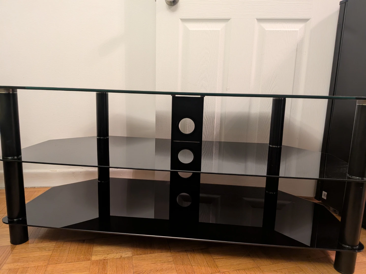Black Glass TV Stand with 3 Shelves - photo 2
