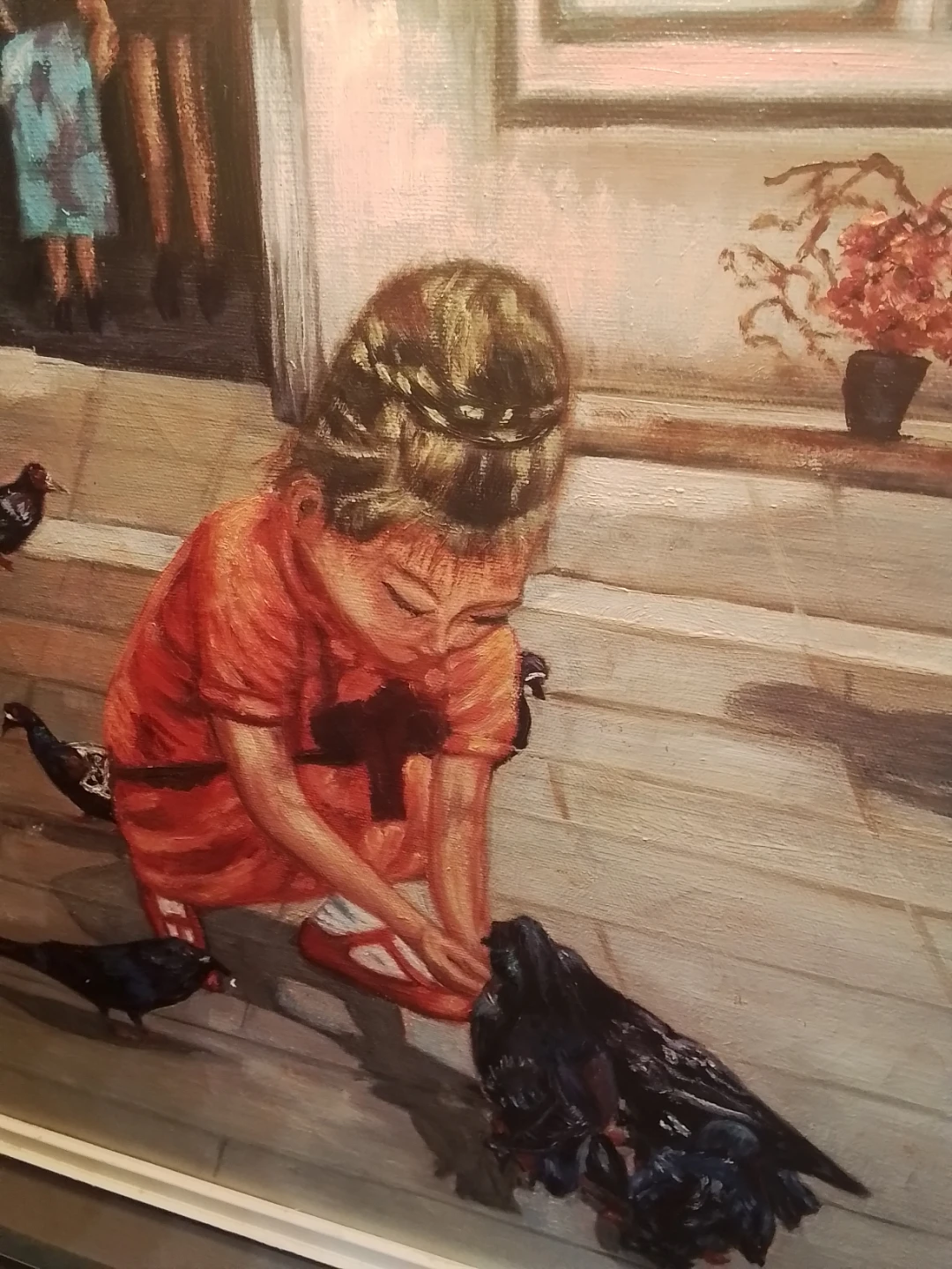 Painting by S. Cooper, Girl Feeding Pigeons - photo 3
