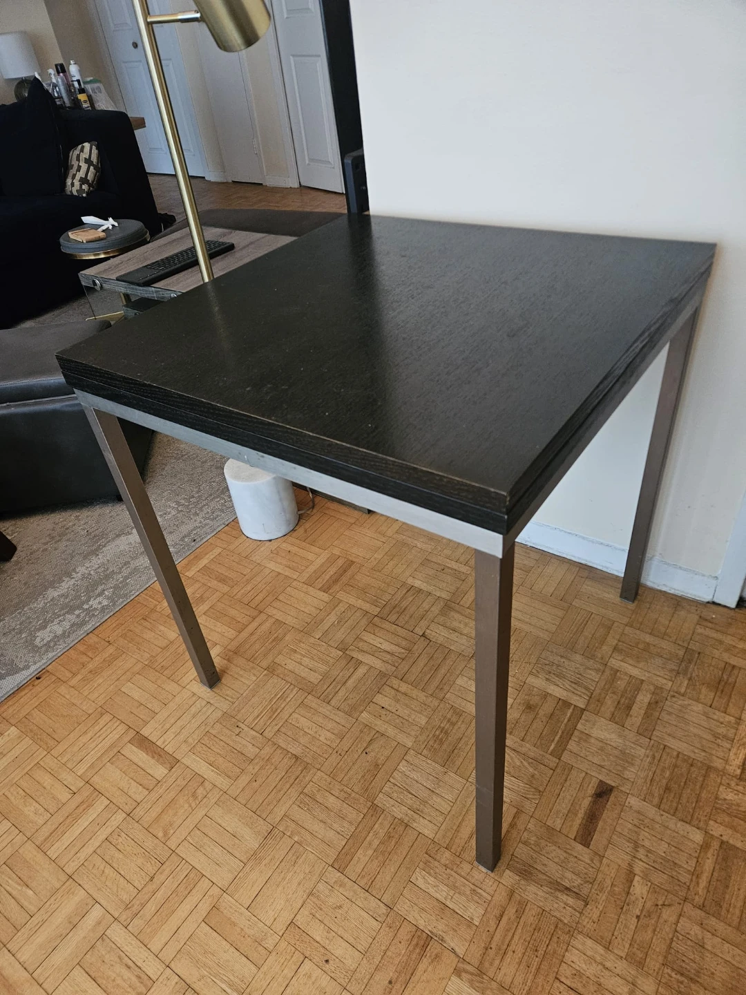 Dark brown square flip top dining table