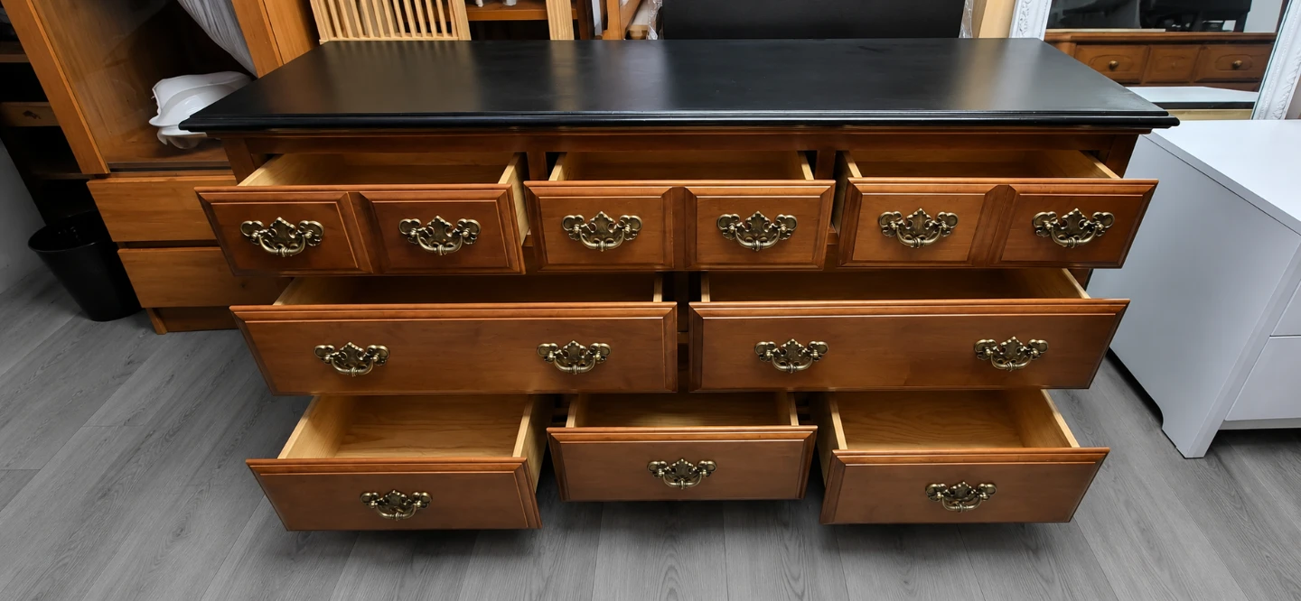 Wooden Dresser with Black Top