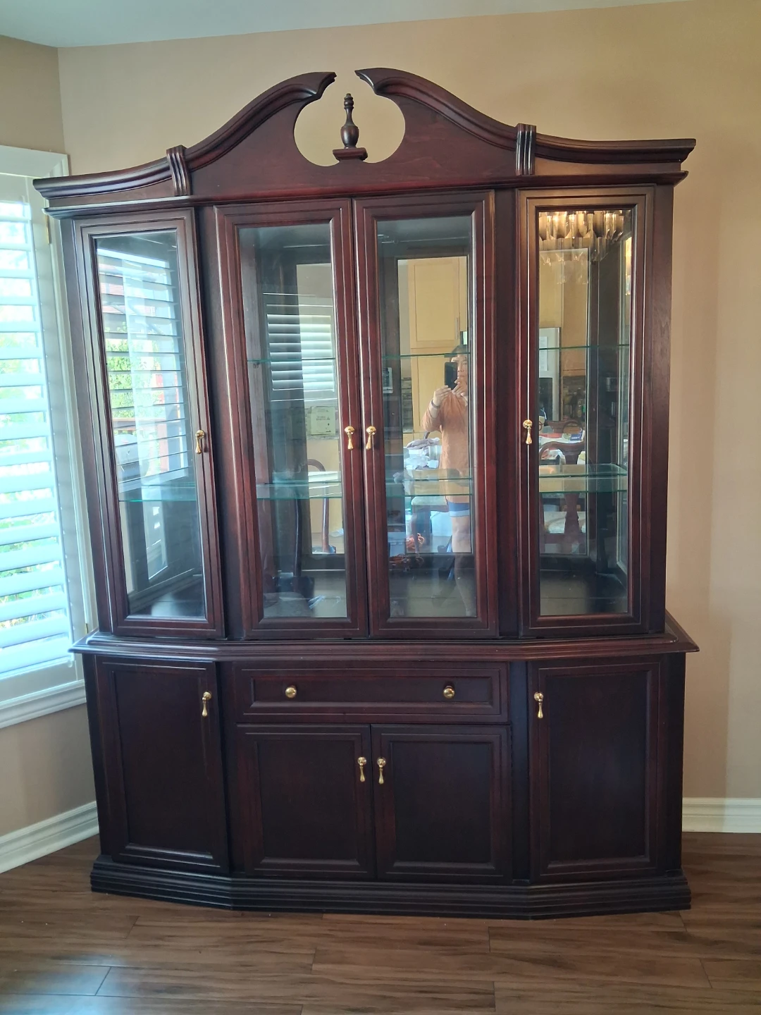 Dark Wood China Cabinet with Glass Doors - photo 2