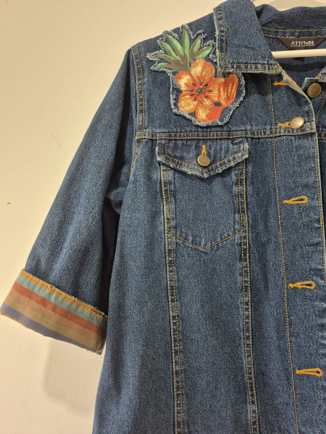 ATTITUDE Denim Jacket with Floral Embroidery - photo 2