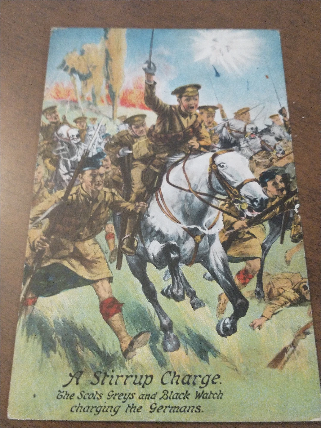 1910s-1920s  Stirrup Charge WWI Postcard Scots charging Germans - photo 2