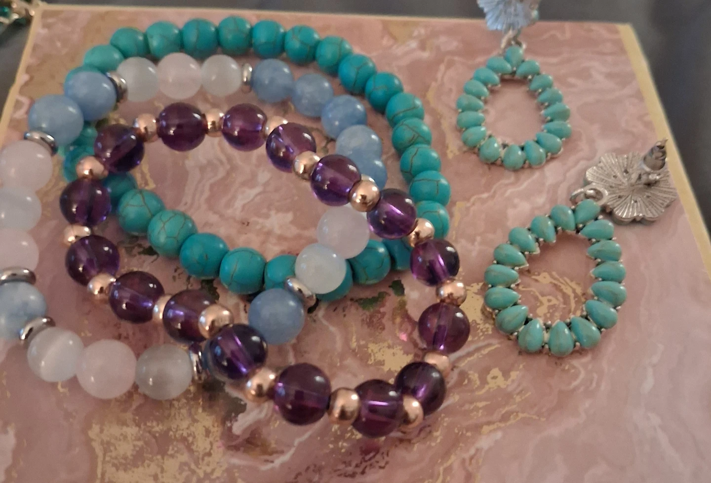 Assorted Beaded Bracelets and Teardrop Earrings