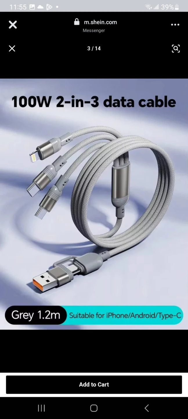 100W 2-in-3 Fast Charging Data Cable 1.2m - photo 3