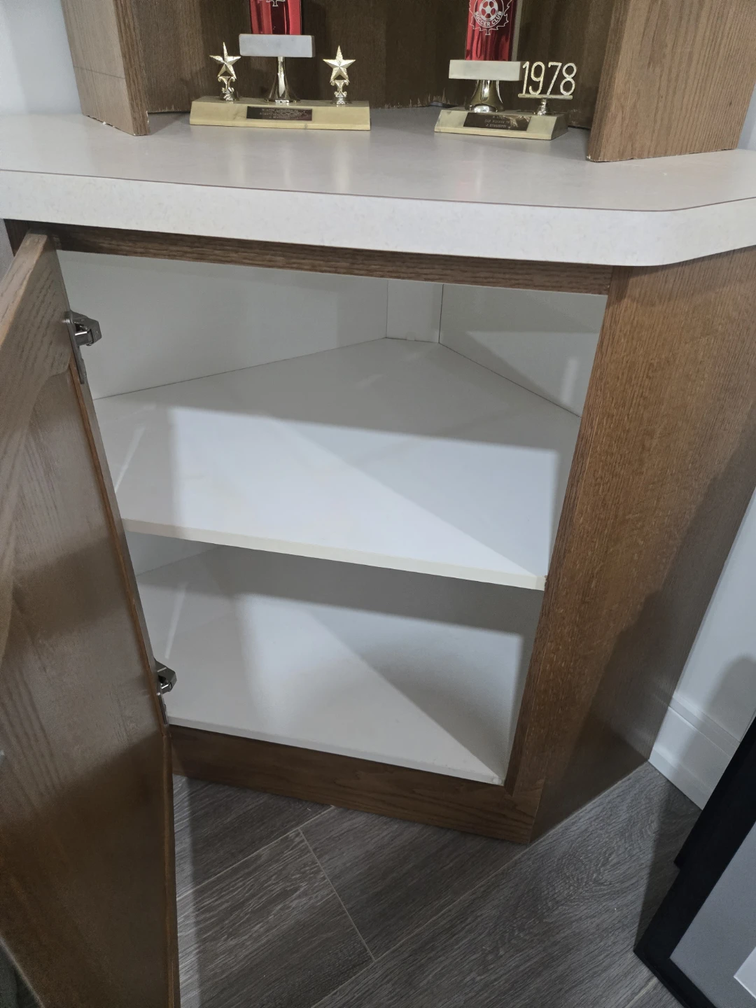 Custom Wooden Corner Cabinet with Glass Door..Two pieces. - photo 4