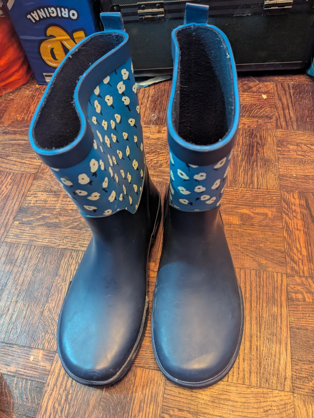 Navy Blue Floral Rain Boots
