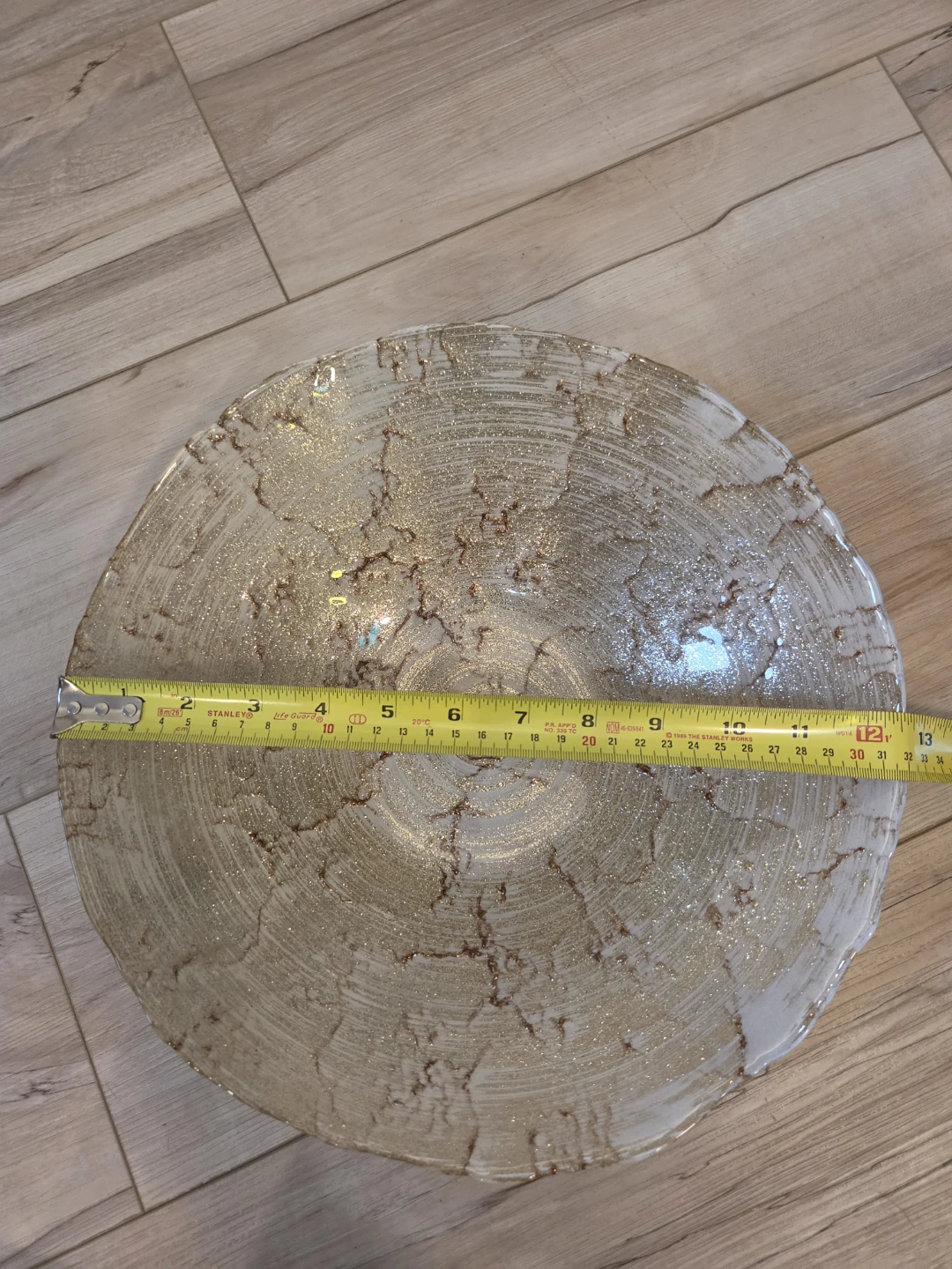 Turkish Art Glass 12" Bowl Beige, Sparkling Gold - photo 3
