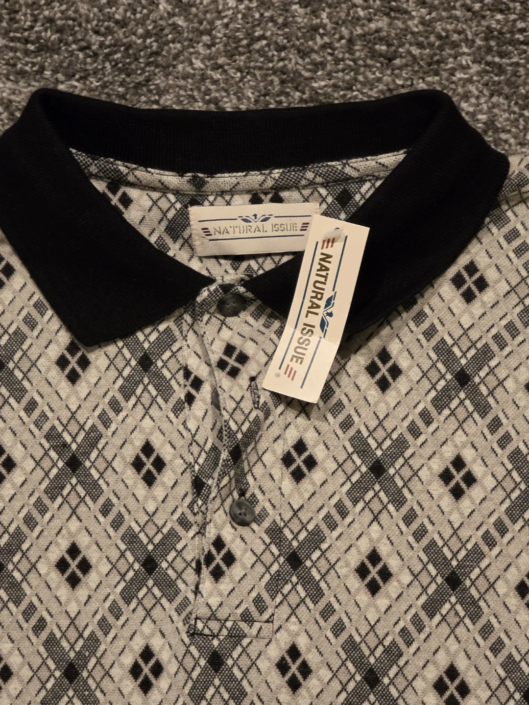 Natural Issue Long Sleeve Polo Shirt - Diamond Pattern - photo 2