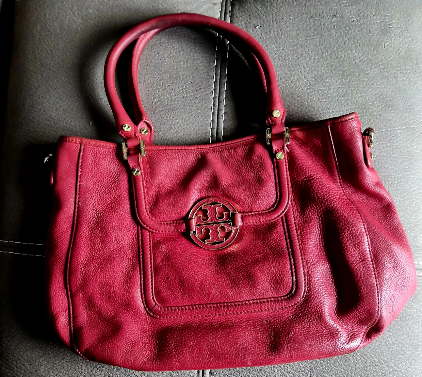Tory Burch Red Leather Tote Bag
