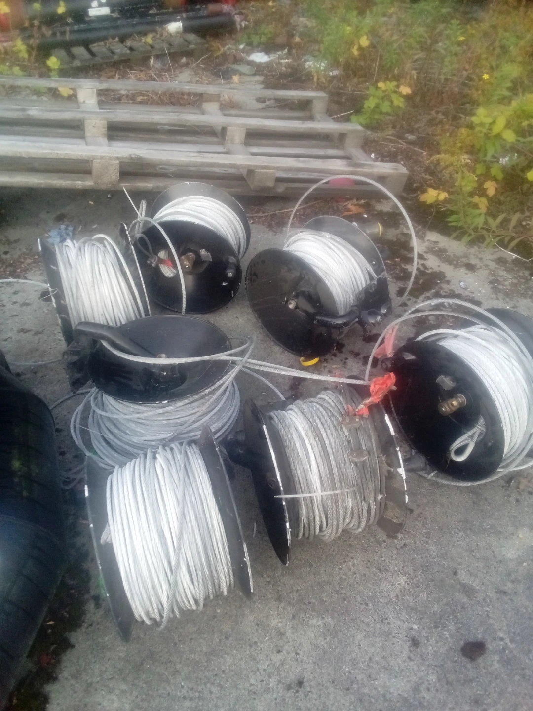 7, 3/8 steel Spools of Cable Wire