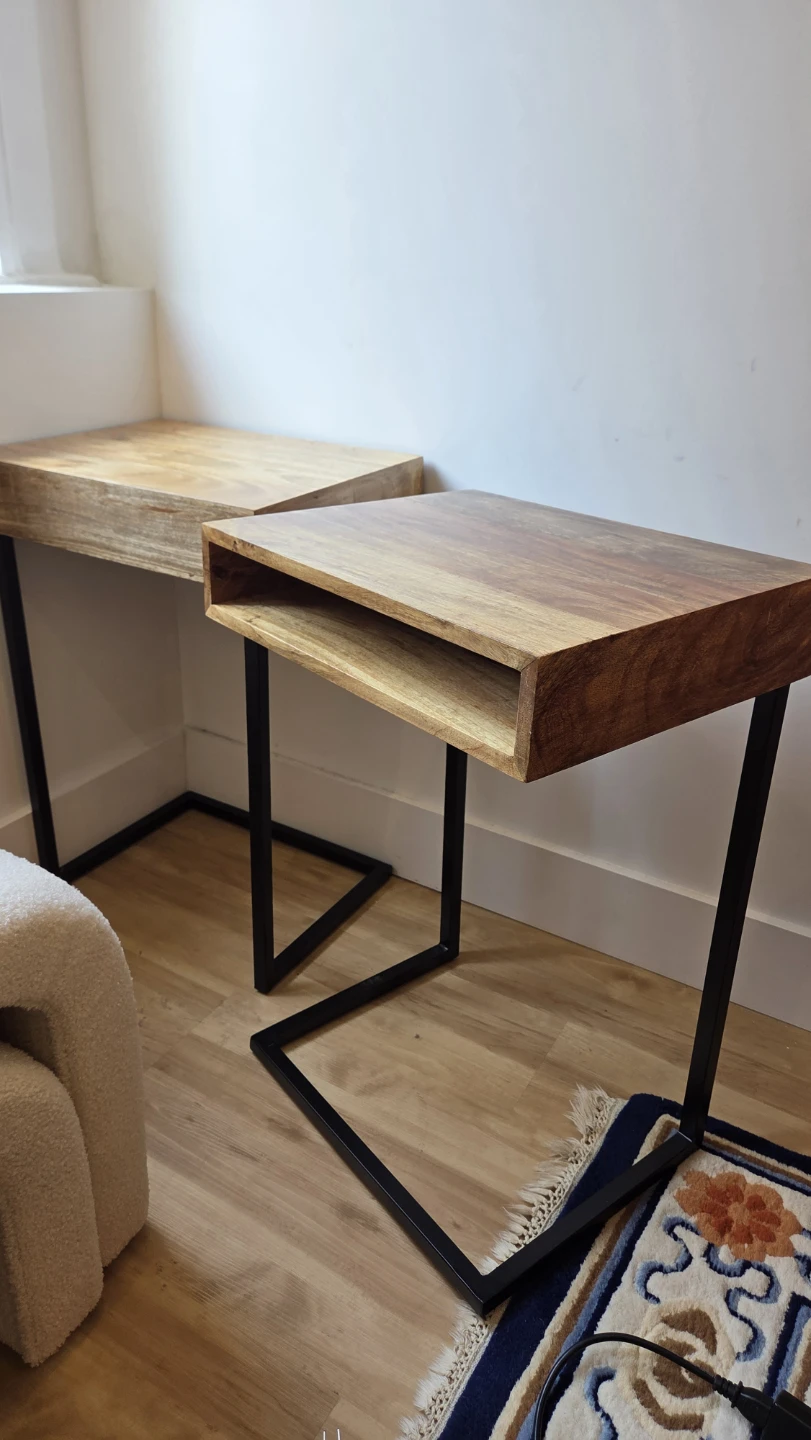 Wooden C-Table with Black Metal Legs