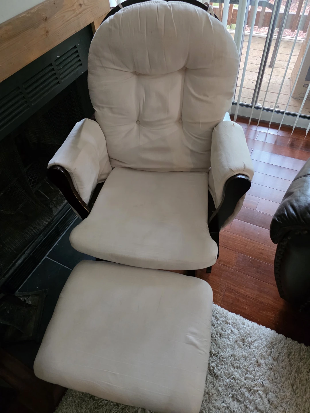Cream Upholstered Glider Chair with Ottoman