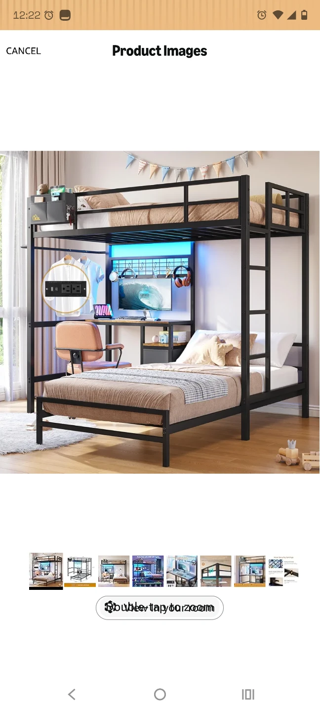 Black Metal Loft Bed with Desk