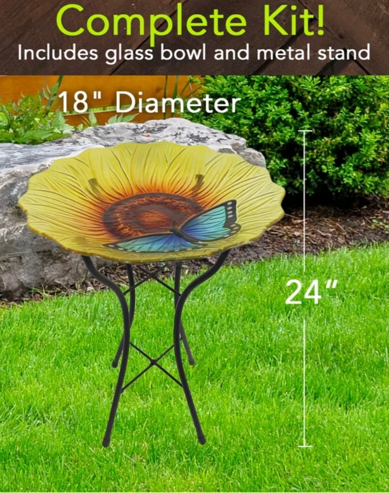 Brand New Glass Yellow Sunflower and Blue Bird Bath - photo 5