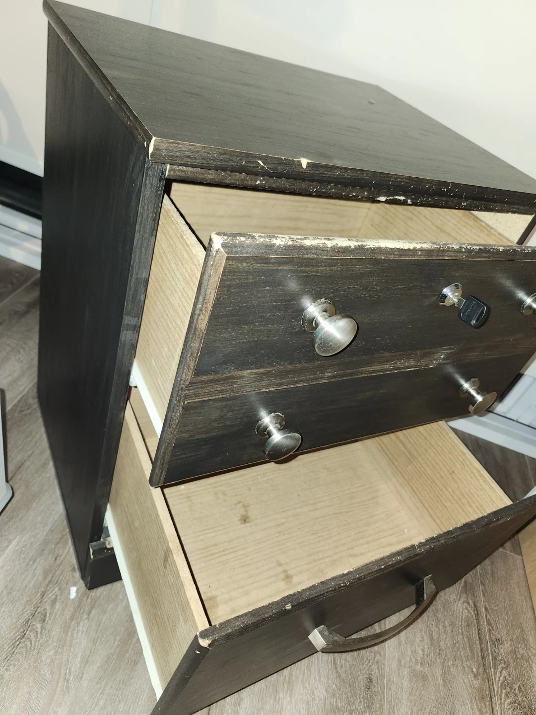 Dark brown wood grain two drawer nightstand - photo 2