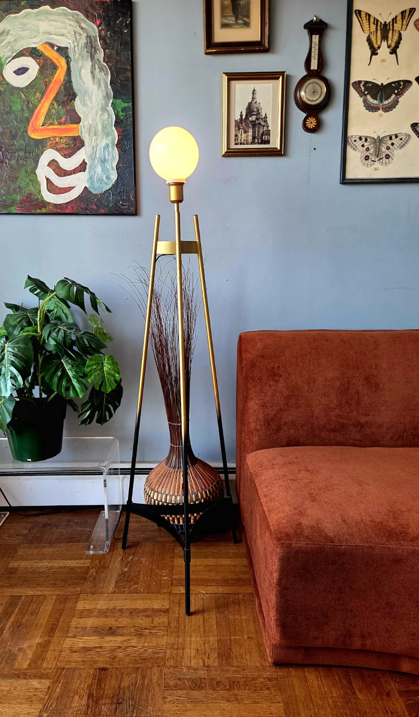 Modern Gold Milkglass Orb Tripod Floor Lamp - photo 2
