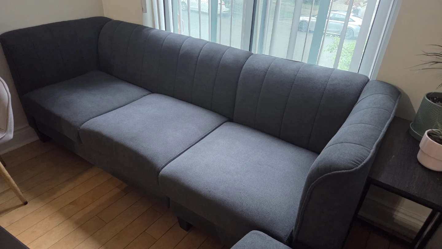 Dark grey fabric sofa with ottoman - photo 2