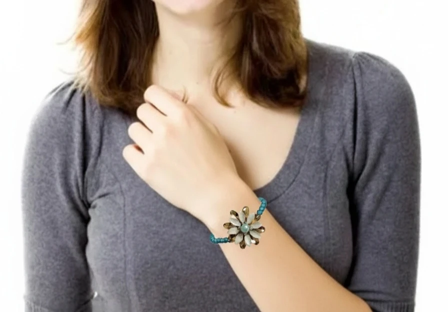 Beaded Bracelet with Flower Charm - photo 2