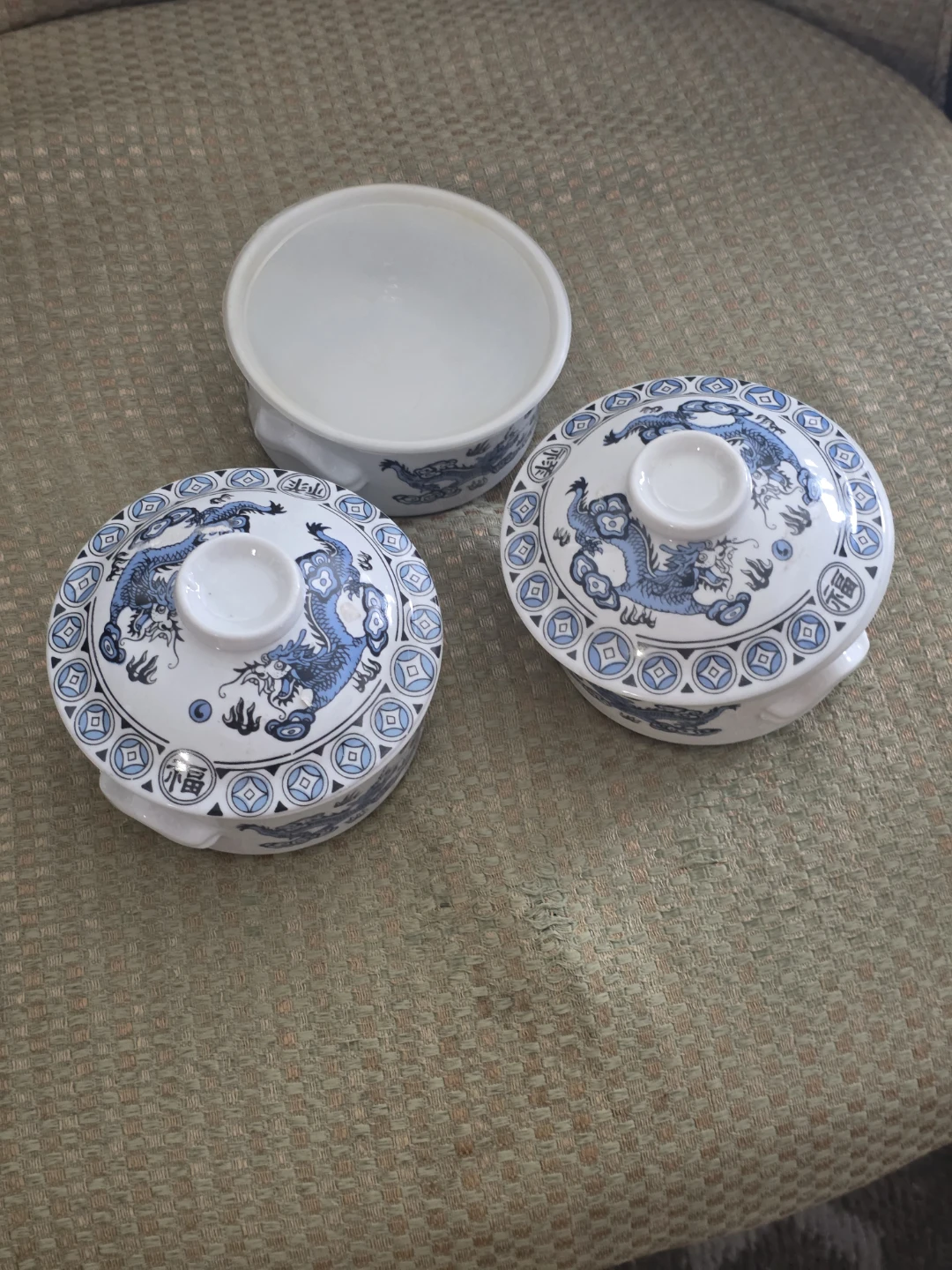 Vintage Dragon Ceramic Bowls with Lids