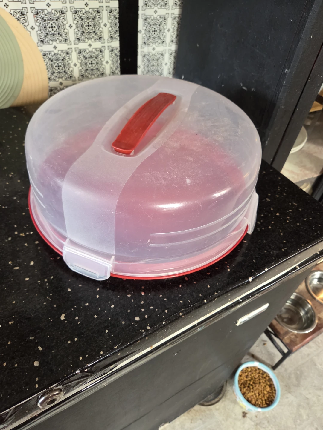 Clear Plastic Cake Carrier with Red Lid