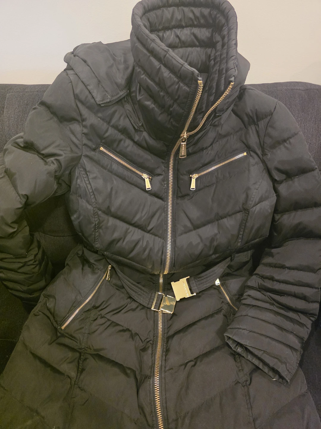 Michael Kors Long Winter Coat with Gold Buckle Size S
