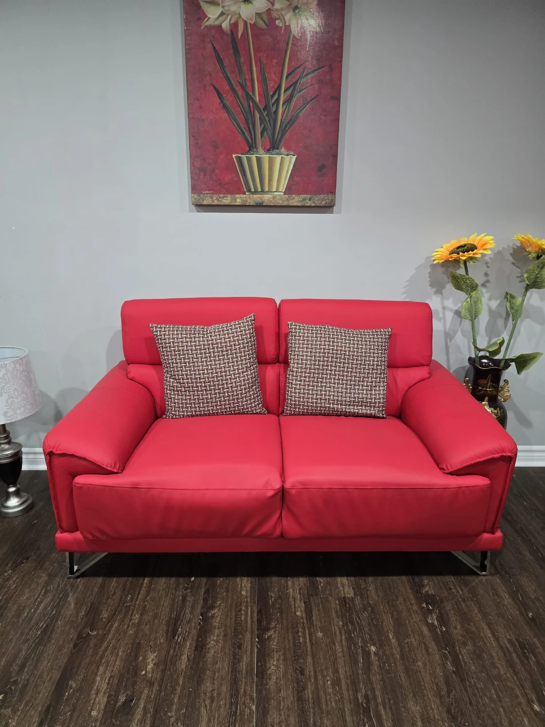 Moving sale. Red Sofa set. Love seat and 3 seater only. - photo 3