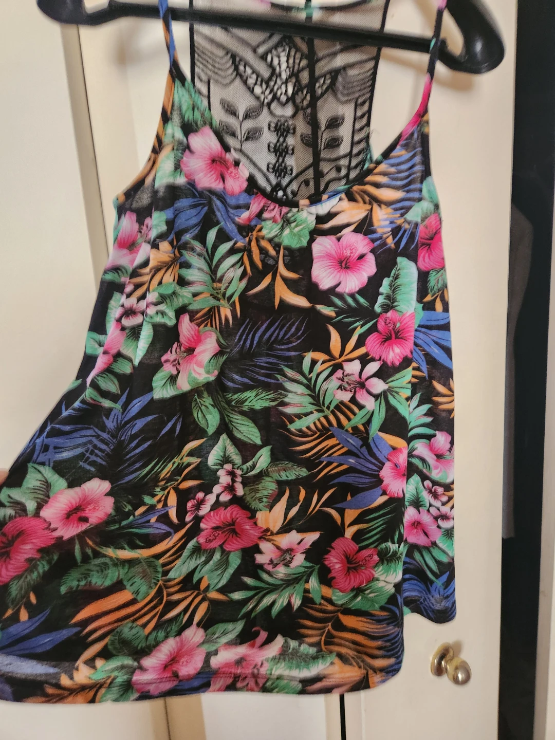 Tropical Floral Tank Top with Lace Back