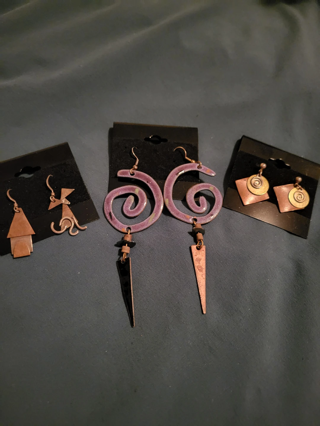 Artisan Silver, Copper, Brass & Enamel Dangle Earrings