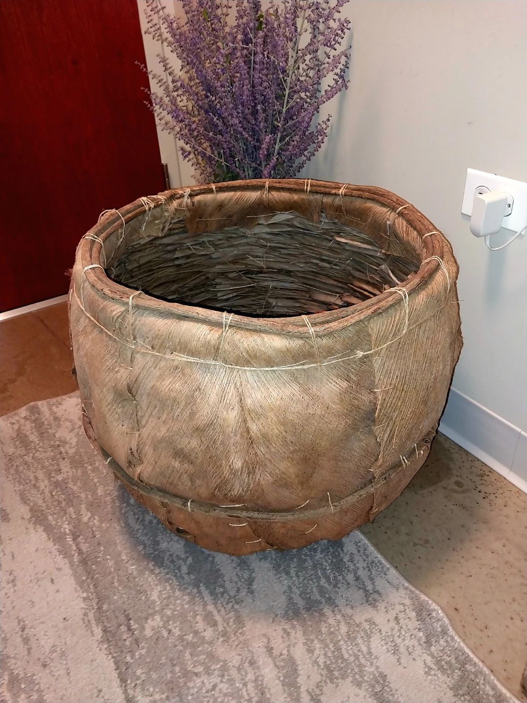 Large Handwoven Natural Fiber Basket – 22" Wide