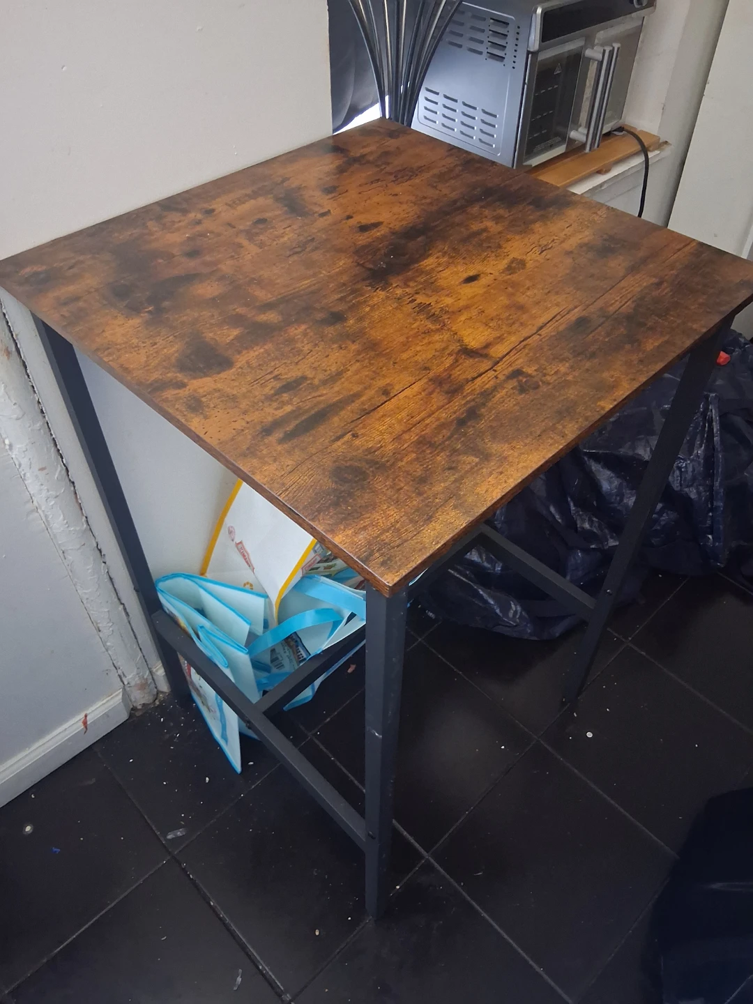 Rustic Wood Top Side Table with Black Metal Frame