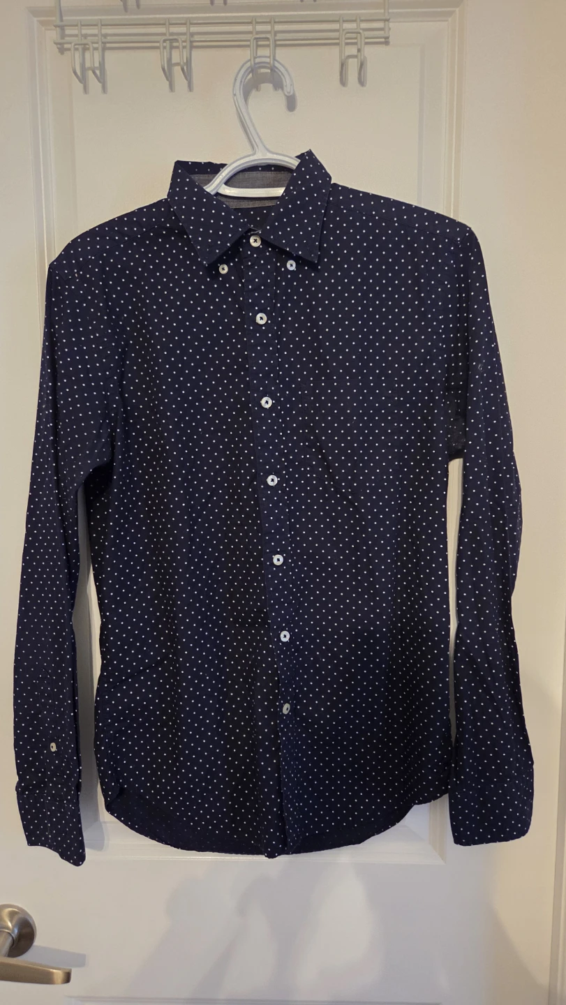 American Eagle Outfitters Navy Polka Dot Button-Up Shirt