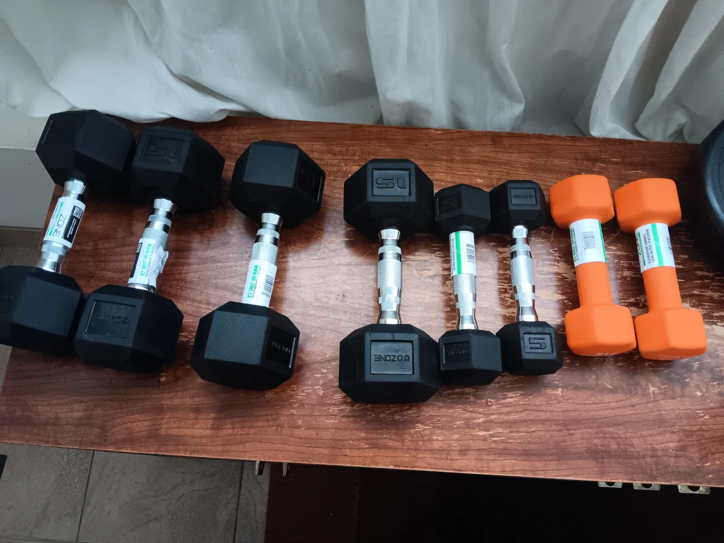 All Set of 6 Dumbbells: 2x 15lb, 2x 10lb, 2x 5lb