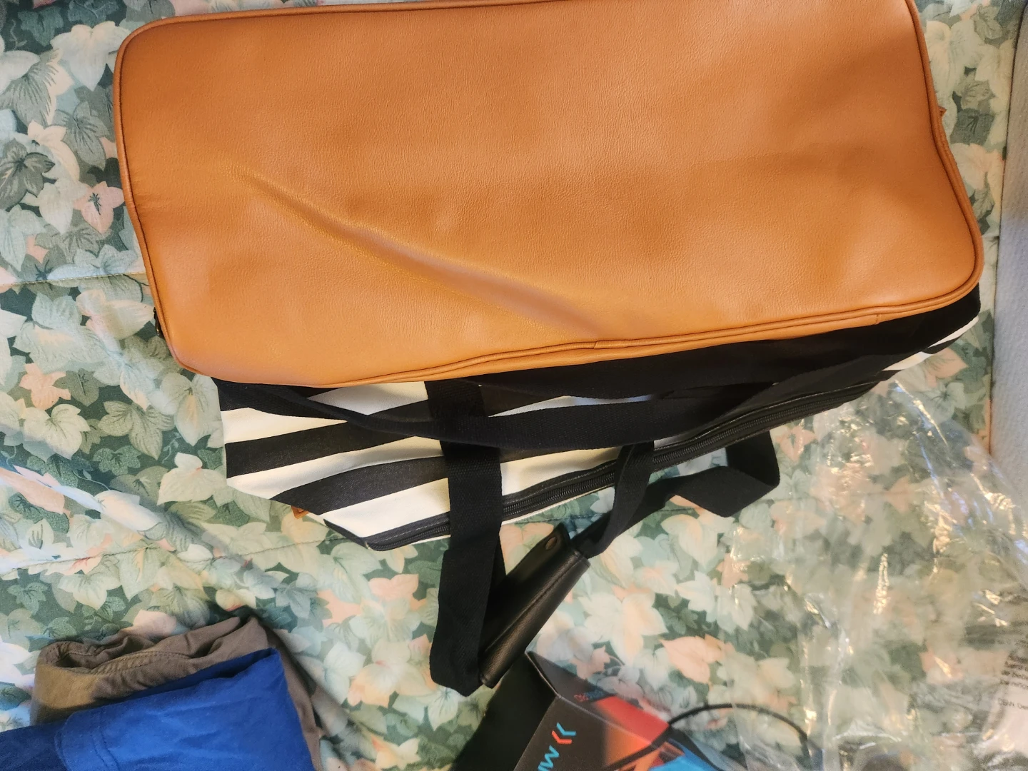 Striped Duffle Bag with Faux Leather Accents - photo 4