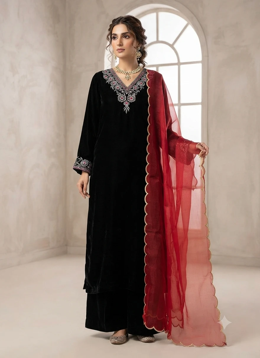 Velvet Kurti Set with Dupatta - photo 3