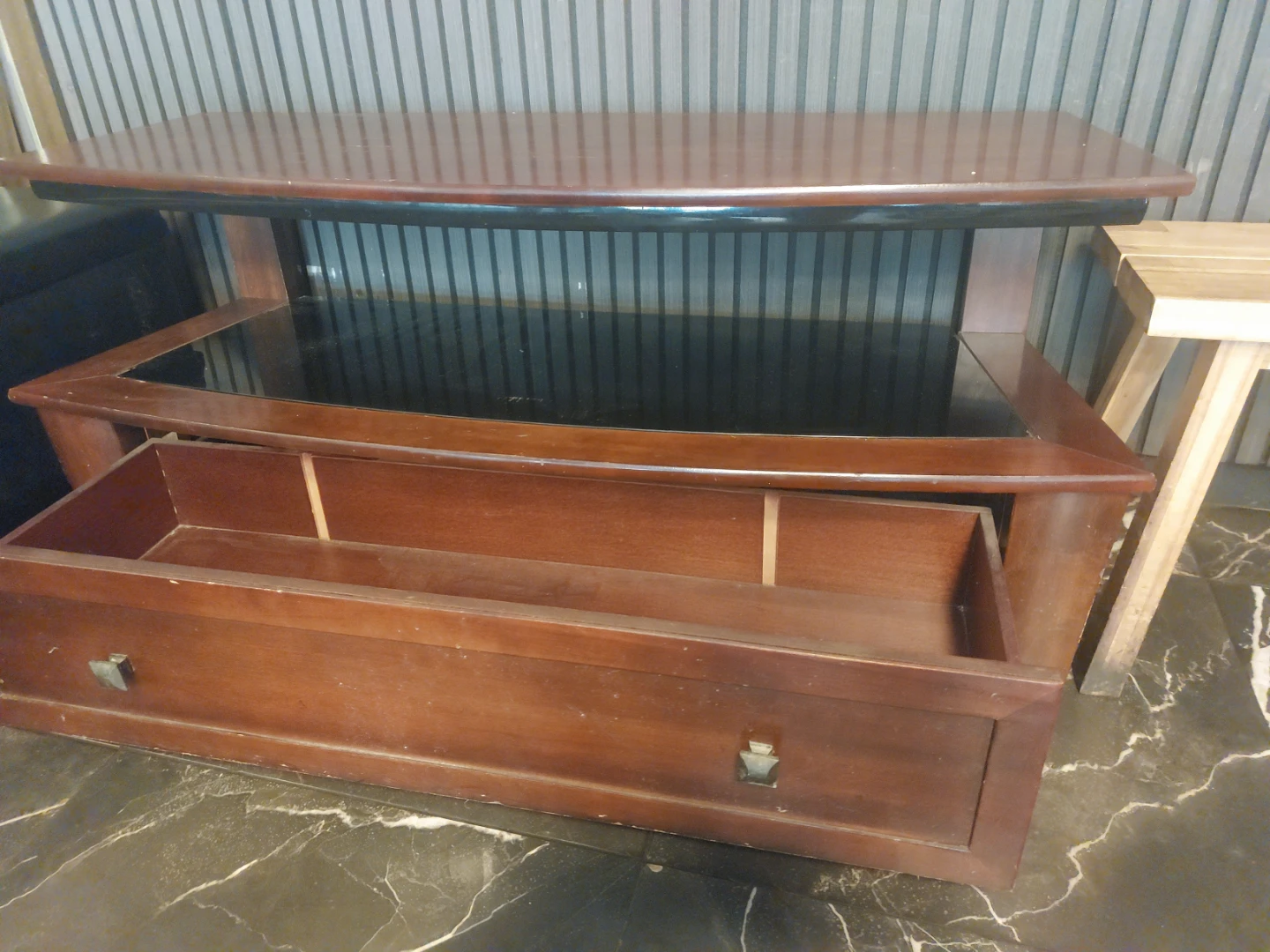Wooden Coffee Table with Drawer and Glass Top - photo 3