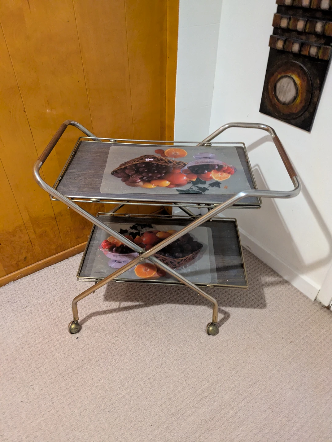 Vintage 2-Tier Bar Cart with Fruit Decals