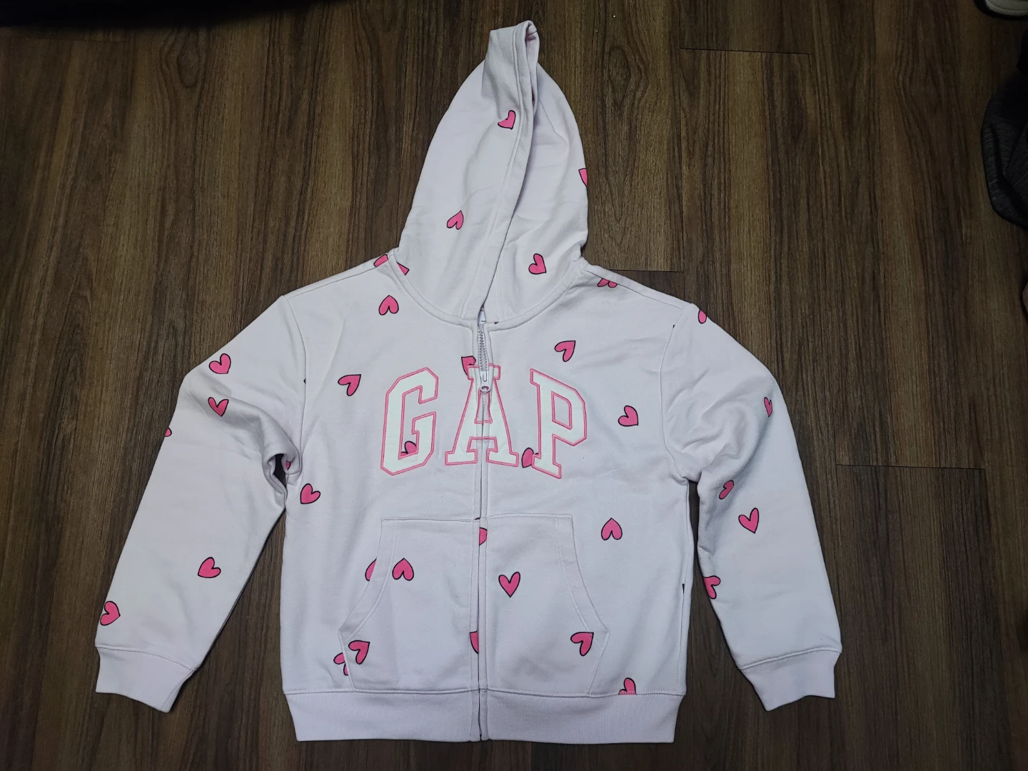 GAP Kids Zip-Up Hoodie - Pink Hearts - XXL TTG