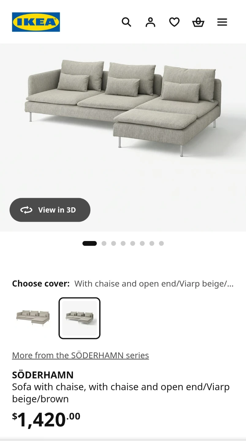 IKEA SODERHAMN Sofa with Chaise Beige/Brown - photo 4