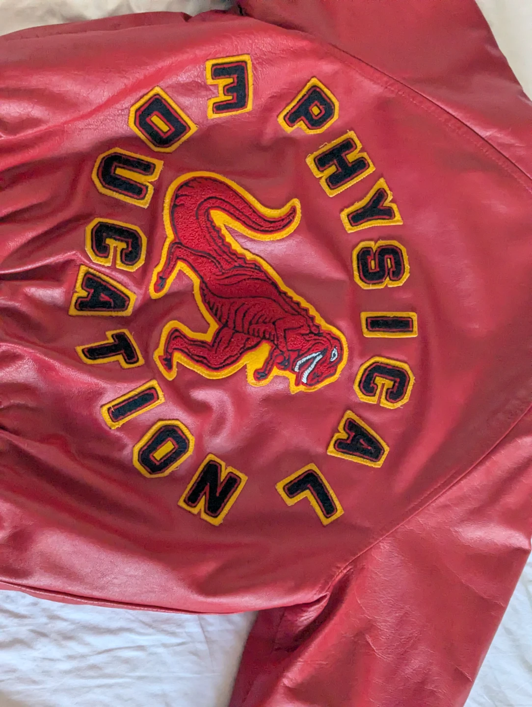 Red Leather Varsity Jacket "Physical Education" - photo 4