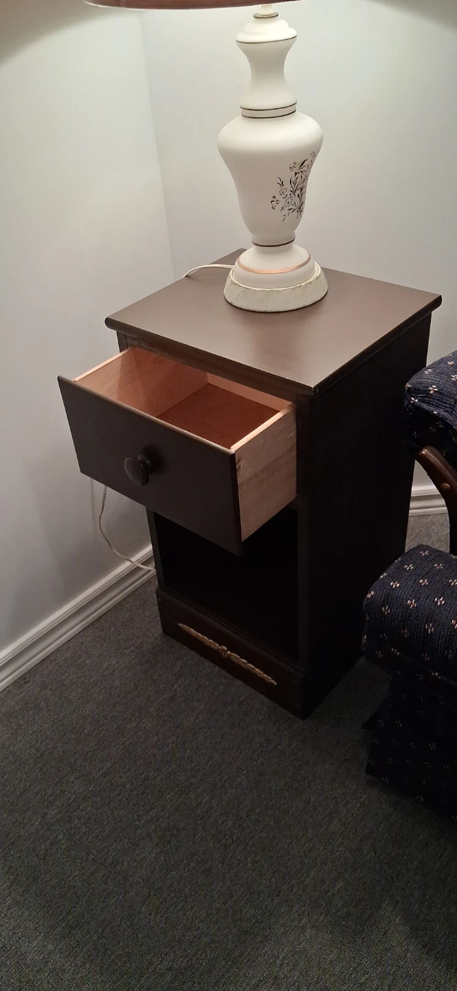 Dark Brown Wooden Bedside Table with Drawer