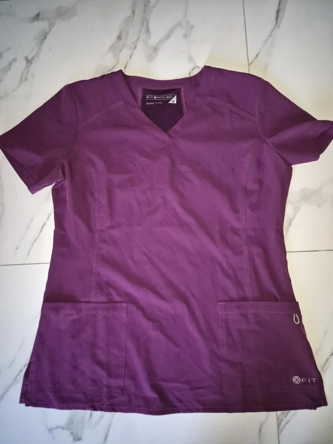 Fit + White Cross Purple Scrub Top Size M