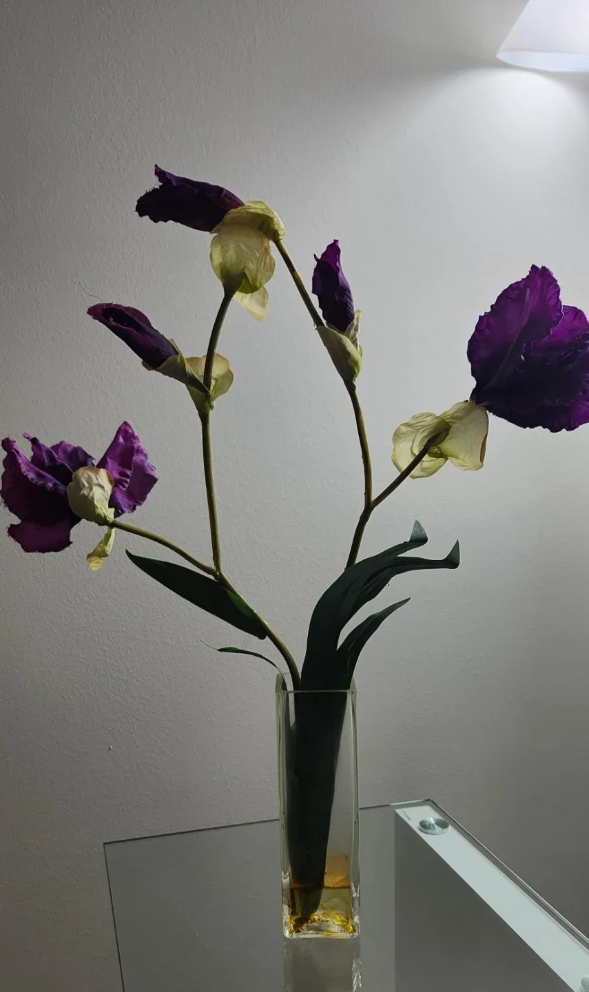Purple Artificial Iris Flowers in Vase