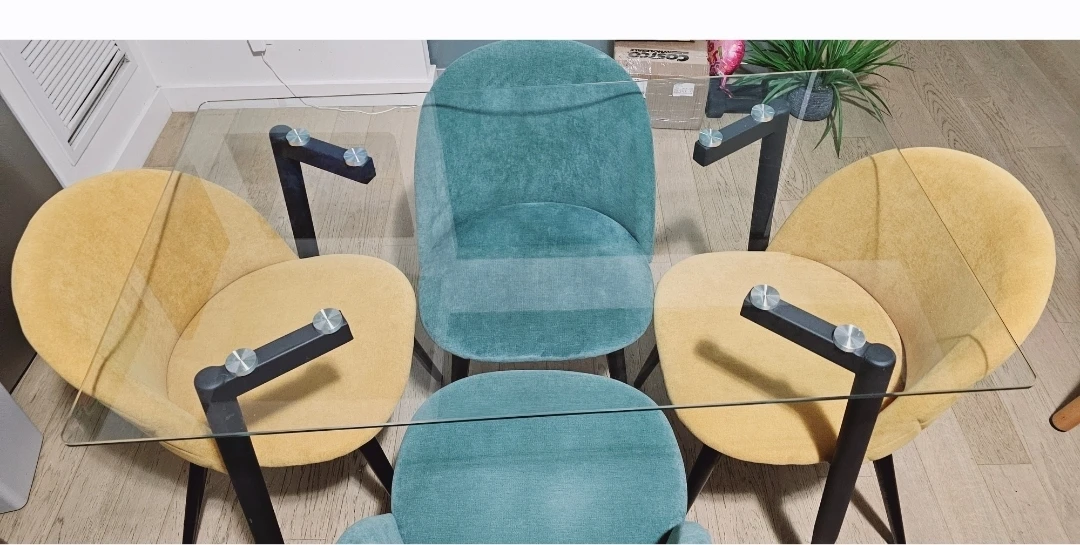 2 yellow dining chairs