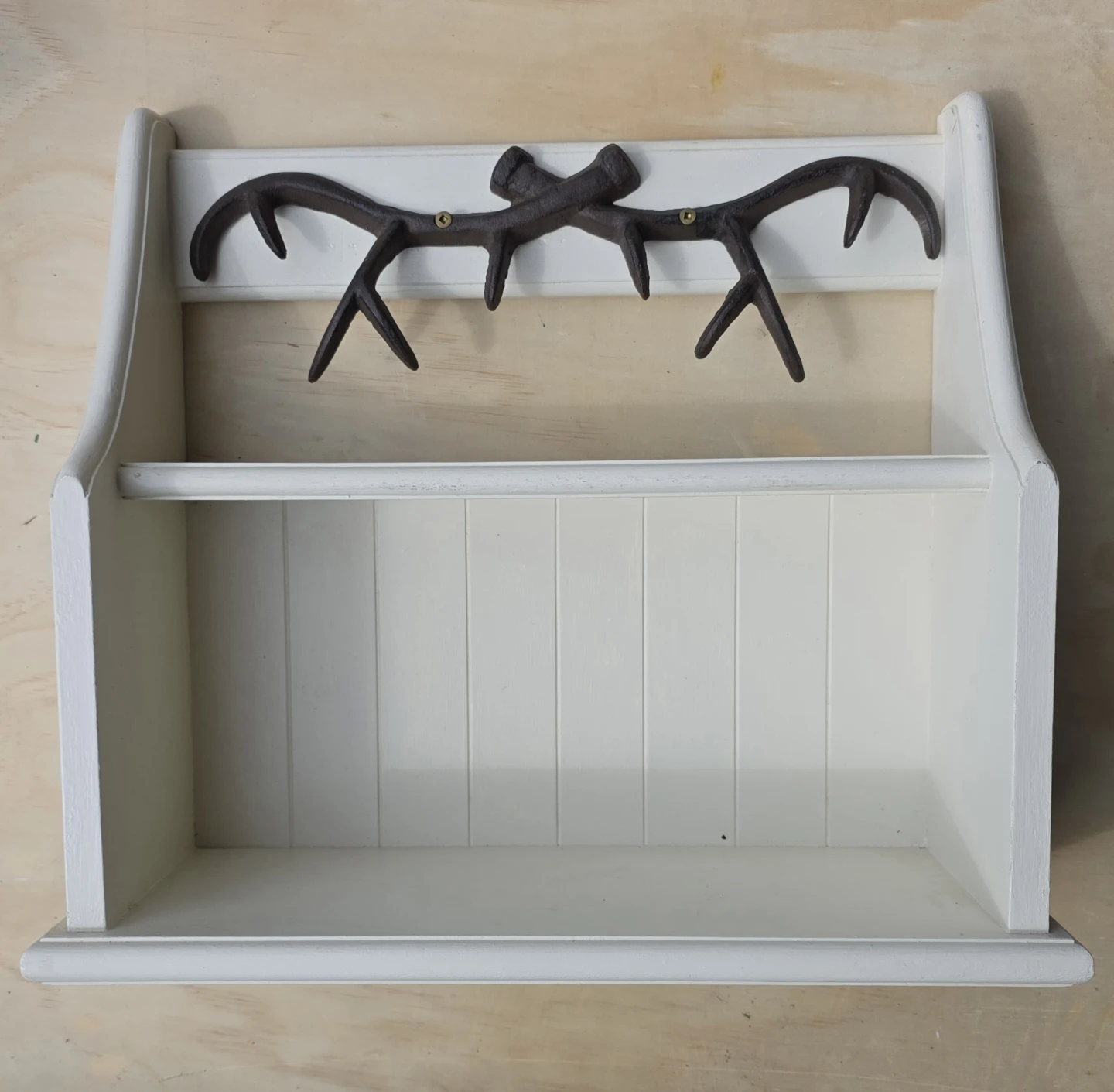 Wall Mounted Shelf with Antler Hooks