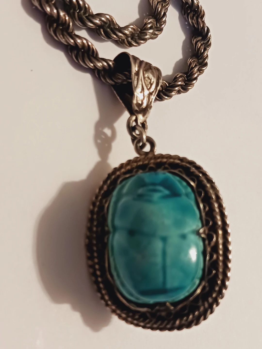 Sterling Silver 925 Egyptian Scarab Beetle Pendant Necklace - photo 5