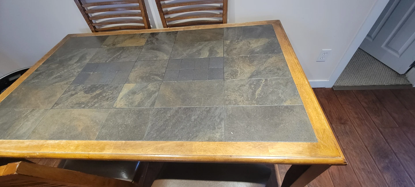 Wooden Dining Table with Slate Top and Upholstered Chairs - photo 2