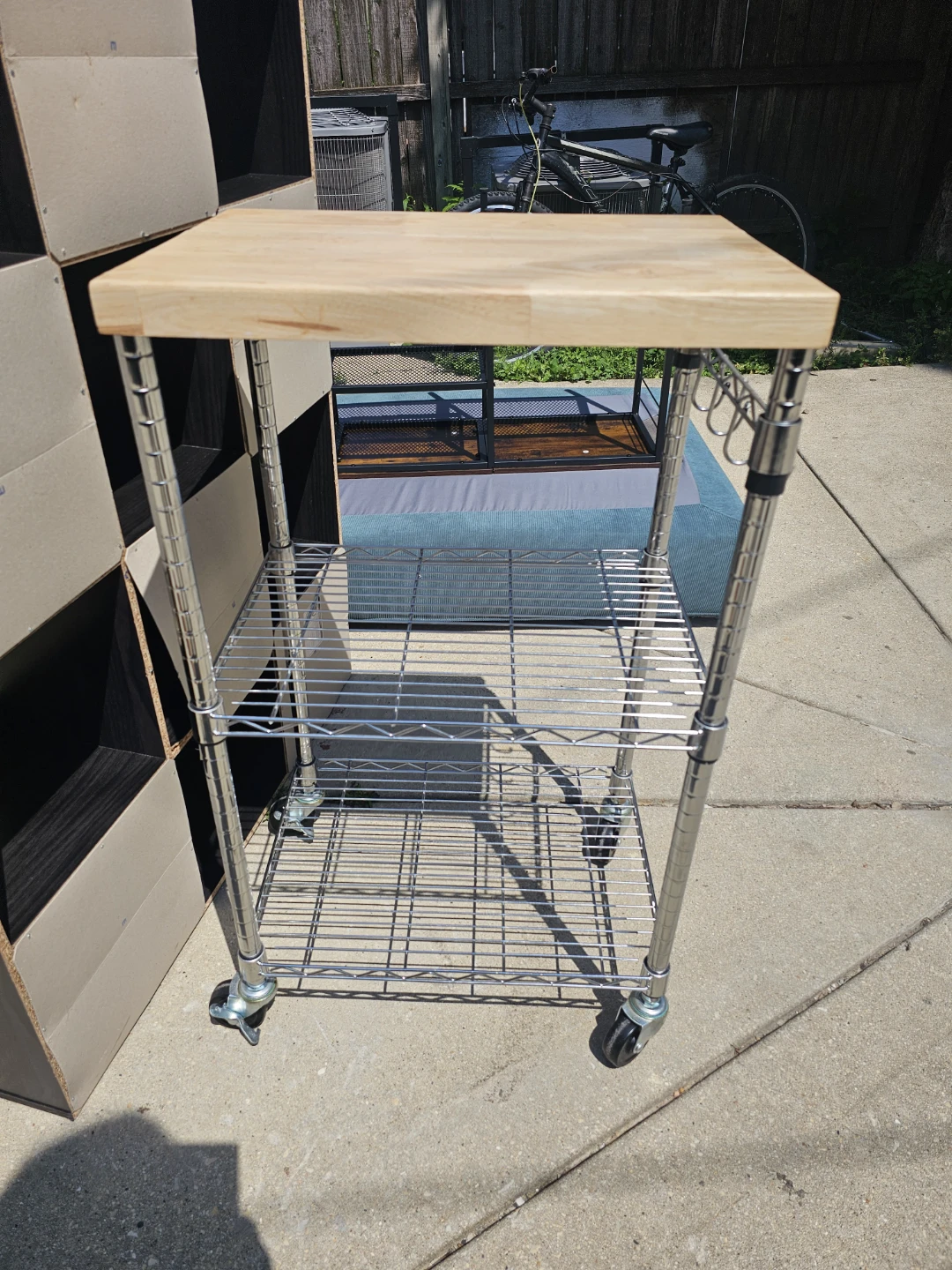 Rolling Kitchen Cart with Butcher Block Top