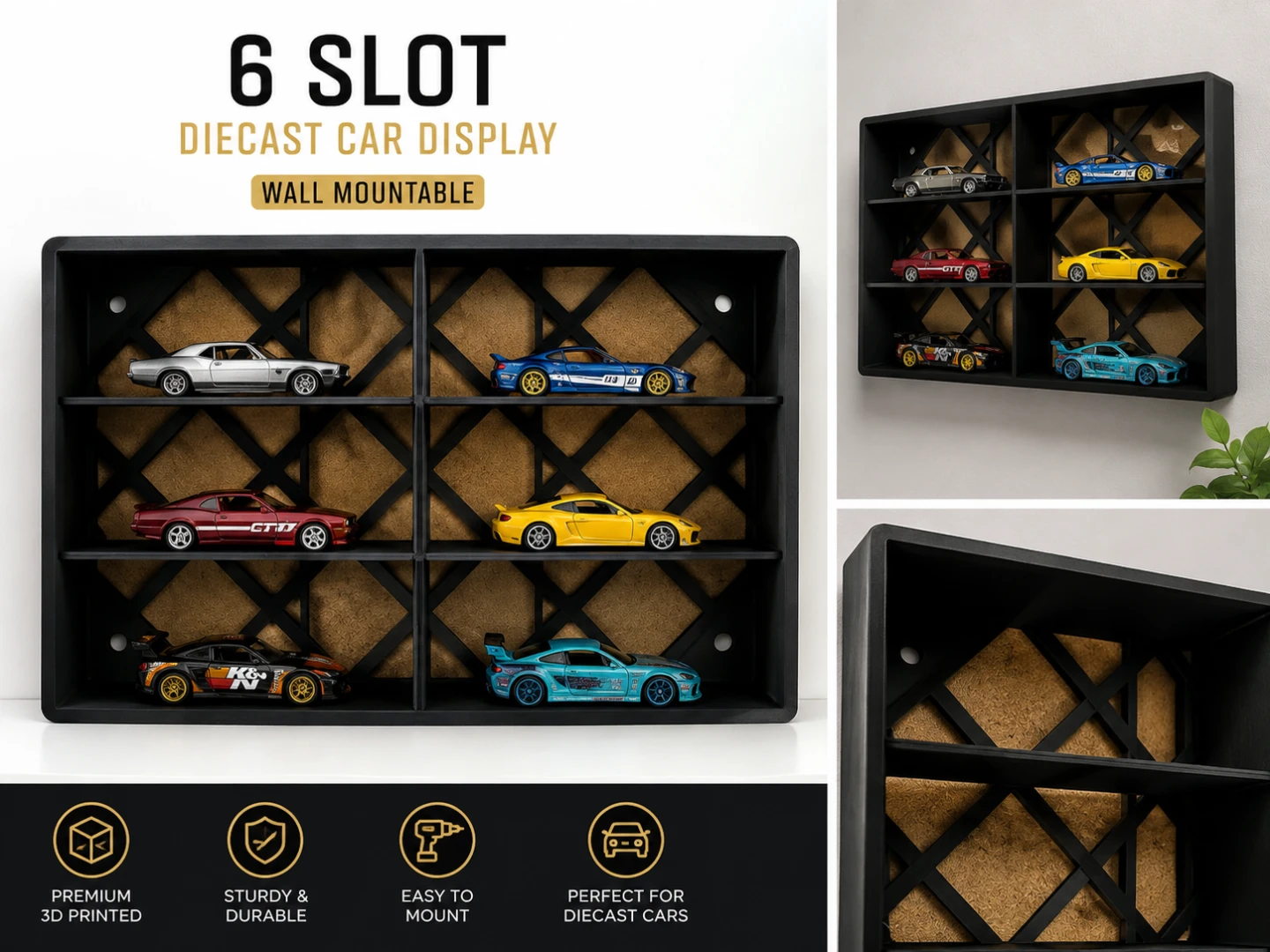 18 Slot Diecast Car Display Wall Mountable