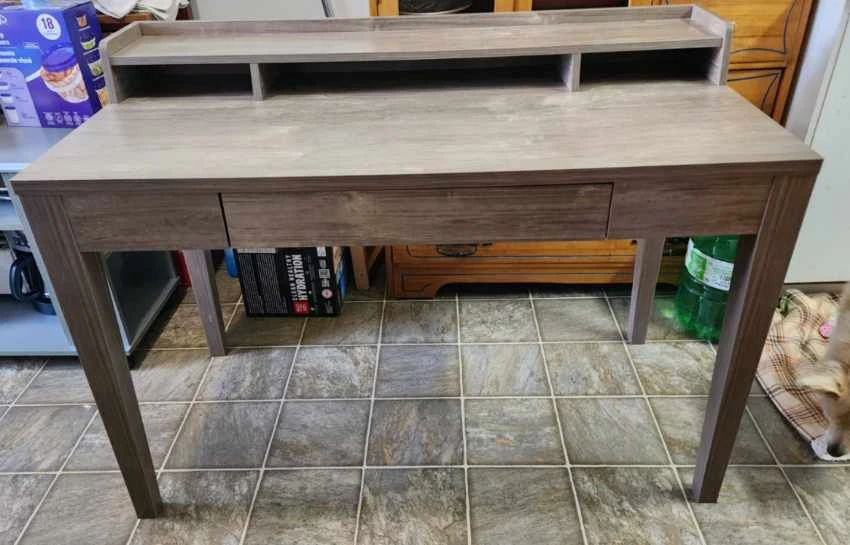 Wooden Desk with Built-in Power Strip and USB Ports
